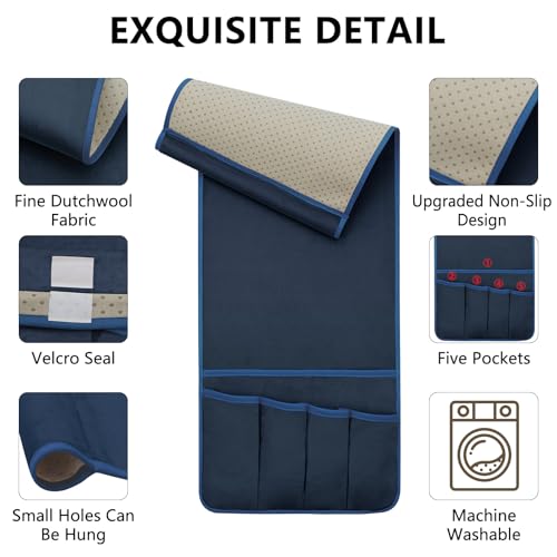 TV Remote Control Holder Couch Caddy, Non-slip Bedside Caddy Organizer with 5 Pockets for Key Glasses Phone Magazine Holders - color: Blue-A, size: 35"x12.4"