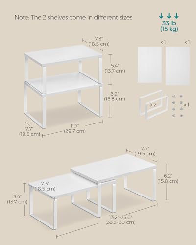 SONGMICS Cabinet Organizer Shelf, Set of 4 Kitchen Counter Shelves, Kitchen Storage, Spice Rack, Stackable, Expandable, Metal and Engineered Wood, Cloud White and Snow White UKCS027W01 - color: Cloud White + Snow White, size: 11.7"W
