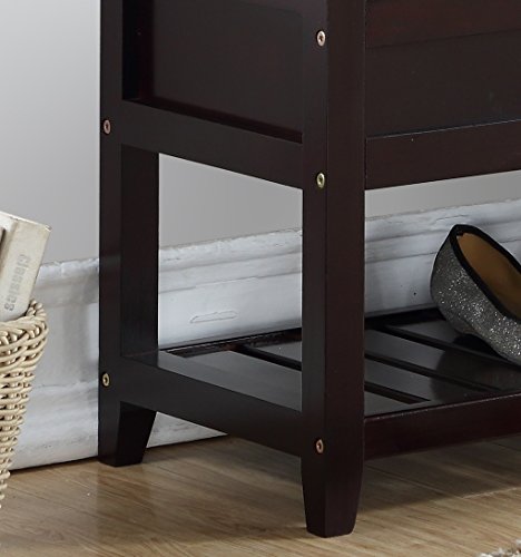 Roundhill Furniture Rouen Espresso Seating Bench with Shoe Storage, - color: Espresso Fabric