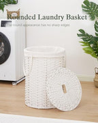 SETVSON Laundry Basket with Lid Round Rattan Laundry Hamper with Lid and Handles 29.1 Gal (110 L) Handwoven Woven Basket with Removable Bags and 2 Mesh Bags for Bathroom Living Room White - color: White, size: 110L