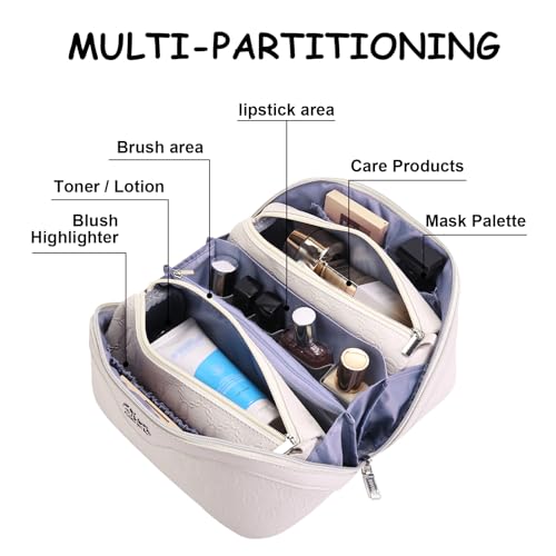 BOYATU Travel Makeup Bag for Women: Cosmetic Organizer Bag with Compartments - Leather Make up Bags Set of 3 (G-2-White) - color: G-2-White