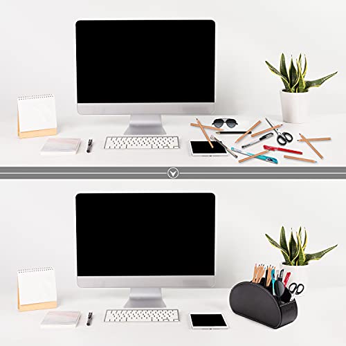 BONNY DODO Remote Control Holders Organizer Box with 5 Compartment PU Leather Multi-functional Office Desk Storage Caddy Store Tv Remote for Media Player,Brush,Pencil,Glassees&Office Supplies (BlACK) - color: BlACK, size: S