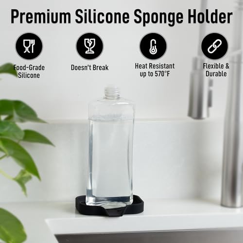 Zulay Kitchen Small Silicone Sponge Holder (4.9x3.3”) – Space-Saving Sink Organizer Tray for Sponge, Soap, Brush & More – Compact Non-Slip Dish for Kitchen & Bathroom (Black) - color: Black, size: Small (4.9x3.3)