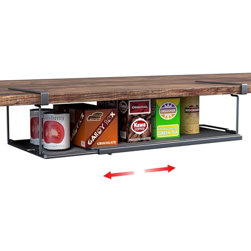 Expandable Under Cabinet Shelf, Extendable Under Shelf Storage with 0.94 Inches Thick Clips for Pantry Cabinet, Laundry Room, Shoe Rack. (Black, 1 Pack, Interior: 3.66" H x 8.26" D) - color: Black-3.66"h X 8.26"d-0.94" Thick Clip, size: 1 Pack