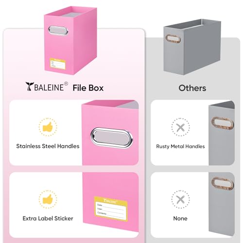 BALEINE File Organizer Box, Cardboard File Folder Organizer with Handle for Letter Size, Portable Collapsible Hanging Filing Box for Home Office Document Storage (4 Pack, Pink) - color: Pink, style: 4PK