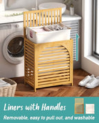 Laundry Hamper with Lid, 27.3 Gallon (103L) Bamboo Wood Clothes Laundry Basket with Lid and Handles, Removable Liner - color: Natural, size: Extra Large
