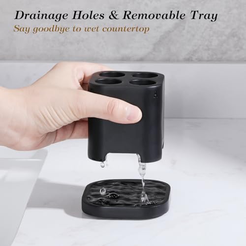 Luxspire Toothbrush Holder - 4 Slots, Character Marked, Drainage Hole & Tray, Non-Slip, Electric Toothbrush Head Holder, Toothbrush Holder for Bathroom, Matte Black - color: Matte Black, size: 4 Slots