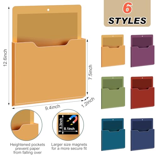 Fuutreo 6 Pcs Magnetic Wall File Organizer Magnetic Wall File Holder Refrigerator Magazine Holder for Mail Letters Paper(Dark Vintage,Vertical-large) - color: Dark Vintage, size: Vertical-Large