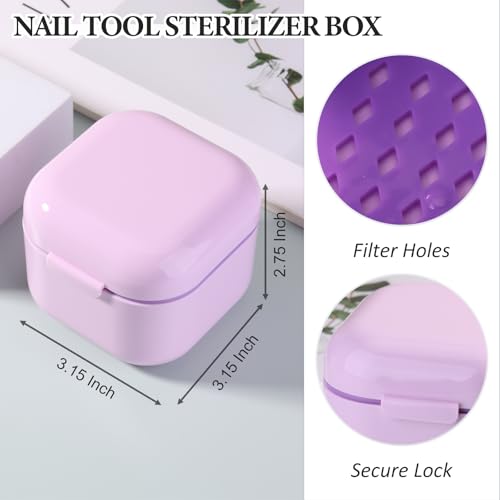 SUTOKAKA 1Pc Plastic Nail Tool Sterilizer Box Nail Drill Bits Cleaning Box Polishing Tools Soaking Tray Manicure Pedicure Storage Container Case - Purple (Purple, 3.15“x3.15“x2.75“) - color: Purple