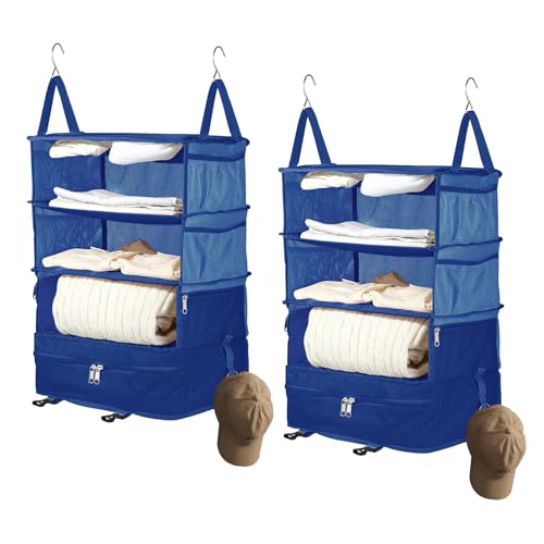 Bukere Hanging Packing Shelves for Luggage Suitcase, Portable Travel Cube Bag Organizer, Travel Essentials, Compression Closet Storage Organizer, X-Large Capacity - color: BLUE 2PACK