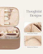 Prite Makeup Bag, Large Capacity Portable Travel Cosmetic Bag, Waterproof Makeup Organizer for Women with Handle and Divider (001 Brown) - color: 001 Brown