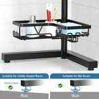 KEGII Floor Shower Caddy Standing – 4-Tier Corner Shower Organizer with Hooks & Soap Holder, Free-Standing Bathroom Storage Rack for Shampoo & Toiletries, Black - style: Floor Caddy - Black