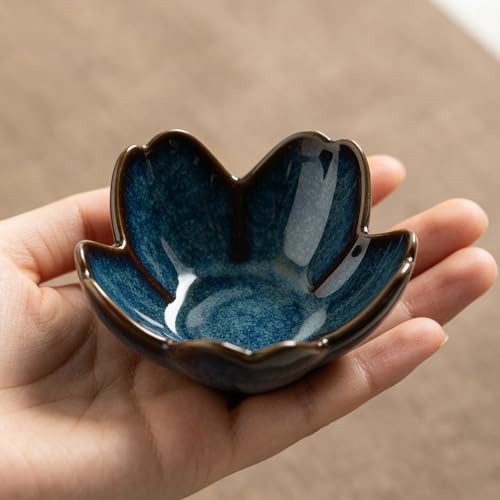 Floral Ceramic Jewelry Tray - 3.5" Elegant Ring Holder Dish & Trinket Bowl for Vanity Dresser Decor (blue) - color: blue