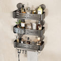 VOLPONE Shower Caddy Suction Cup No Drilling Suction Cup Shower Shelf Heavy Duty Bathroom Shower Organizer Storage Rack Adhesive with Towel Bar Hooks (3-Pack, Matte Gray) - style: Suction Cup Rectangle with Towel bar 3 Tier Gray