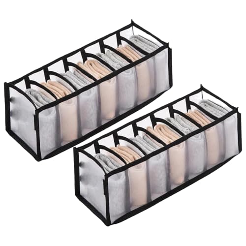 2 Pack Sock Underwear Organizer Dividers, 14 Cell Drawer Fabric Foldable Cabinet Closet Storage Boxes for Ties(Black) - color: Black, size: 14 Cell