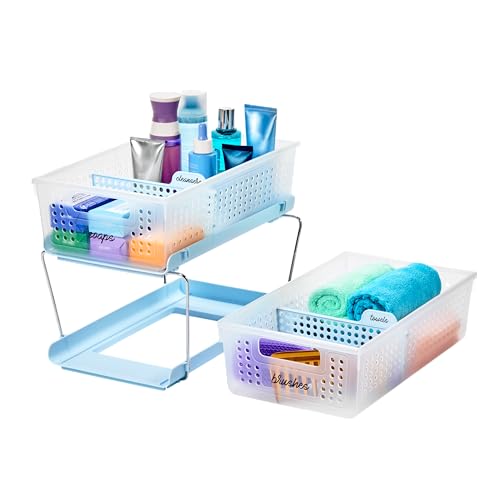 madesmart Two-Tier Bathroom Cabinet Organizer, Sliding Drawer Storage for Bottles, Sponges & Cleaning Supplies, Blue - color: Blue