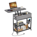 Colima Lift Top End Table with Charging Station and Wheels, Sofa Side Table with USB Port & AC Outlets, Movable Bedside Nightstand with Side Bag for Office Living Room Bedroom(Gray) - color: Grey