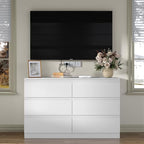Furniouse Modern 6 Large Storage Drawers Dresser for Clothes Organizer, White Modern Chest of Drawers for Closet, 47" Long Drawer Organizer Cabinet for Bedroom, Living Room, Entryway, Hallway - size: 15"D x 47.3"W x 29.7"H (6 Drawers)