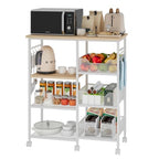 SWTYMIKI Kitchen Island Cart on Wheels - 28.35x14.57in Rolling Kitchen Table Cart with Storage Shelves, 6 Removable Hooks& Locking Casters, Coffee Bar Cabinet for Dining Room Pantry Office, White - size: 28x14.57in, style: White