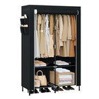 CASAMAYA Portable Closet, 34 Inch Large Capacity Wardrobe Closet with Cover, Clothes Storage Organizer with Shelves and 2 Hanging Rods, Easy to Assembly, Black PCT202B01 - size: 34"L x 17.7"W x 70.9"H