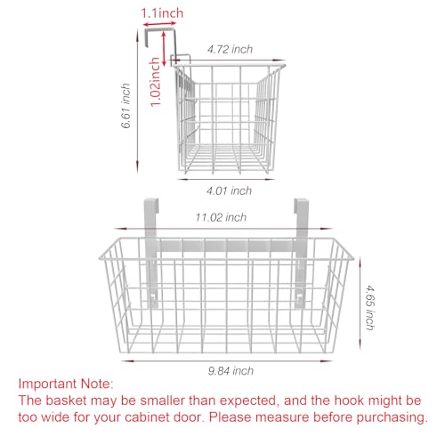 MaraFansie Basket with Hook, Grid Storage Basket, Over the Cabinet Door Organizer, Wire Hanging Basket with Hook Over the Door/Railing, Under Sink Kitchen Cabinet, Pantry, Bathroom, White, 4 Pack - color: WHITE, size: 4 PACK