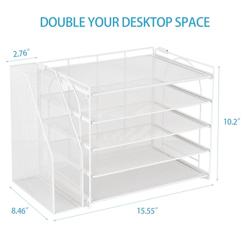 AUPSEN Desk Organizers and Accessories, 5-Tier Desktop Paper File Organizer with Removable File Holder, Desk Accessories & Workspace Organization for Home Office Supplies (White) - color: White