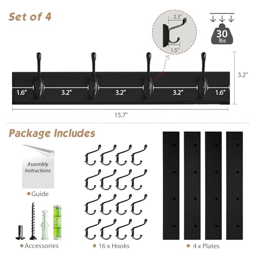 Forbena Black Coat Rack Wall Mount, Coat Hooks Wall Mounted for Entryway Closet Bedroom Bathroom Office, Antique Coat Hanger for Hanging Hats, Towels, Purses, Bags, Clothes, Backpack (Black) - color: Black