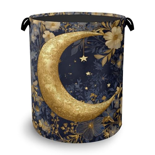 Golden Moon Laundry Basket,Flowers Foldable Oxford Cloth Tote Bag Laundry Hamper Clothes Storage Bucket Organizer for Bedroom Laundry Storage Dormitories 16" x 20.8" - color: Golden Moon Flowers