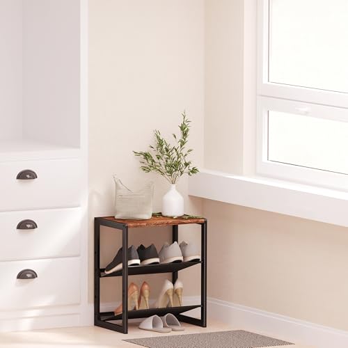 CHEMPFR Narrow 3-Tier Shoe Rack, Slim Space-Saving Shelf with Decorative Wood Top & Steel Mesh, Entryway/Closet/Dorm Organizer, 16.5x11.8x19.8 Inches - size: 3 Tier (16.5″x11.8″x19.8″)