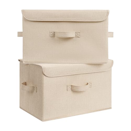 GRANNY SAYS Stoarge Basket with Lid, Decorative Storage Boxes, Closet Storage Bins for Clothes, Collapsible Stackable Organization, Khaki, 2-Pack - color: Khaki, size: Large-2 Pack