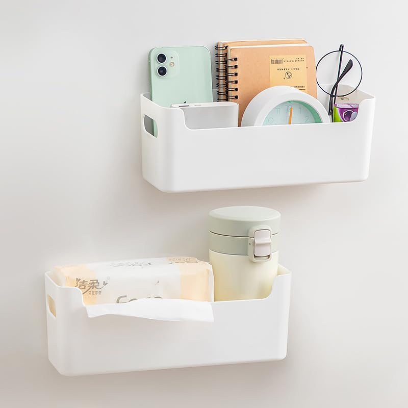 2 Pack Cabinet Organizer Storage, Adhesive Over Cabinet Door Organizer, No Drilling Space Saver Plastic Storage Containers Multi-Use for Kitchen Bathroom Office Bedroom, Translucent - color: Translucent