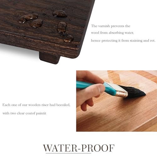 zoocatia Small Wood Tray Pedestal Stand Farmhouse Bathroom Decor Decorative Wooden Riser Kitchen Soap Dish Holder for Vanity, Counter, Sink, Large 11.8" x 7" - Dark Brown - color: Dark Brown, size: 11.8" x 7" x 1.6"