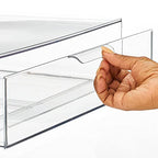 mDesign Wide Plastic Stackable Bathroom Storage Organizer Bin with Pull Out Drawer for Cabinet, Vanity, Shelf, Cupboard, Cabinet, Countertop, Closet Organization - Lumiere Collection - 2 Pack - Clear - size: 12 x 16 x 4 (Pack of 2)