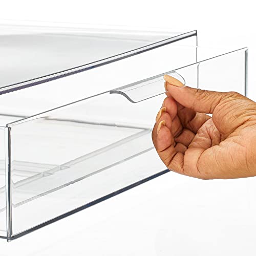 mDesign Wide Plastic Stackable Bathroom Storage Organizer Bin with Pull Out Drawer for Cabinet, Vanity, Shelf, Cupboard, Cabinet, Countertop, Closet Organization - Lumiere Collection - 2 Pack - Clear - size: 12 x 16 x 4 (Pack of 2)