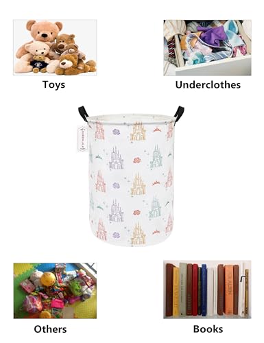 QUEENLALA Large Storage Basket,Laundry Hamper/Bathroom/Home Decor/Collapsible Round Storage Bin,Boys and Girls Hamper/Boxes/Clothing(Round-Rose Castle) - color: Round-Rose Castle