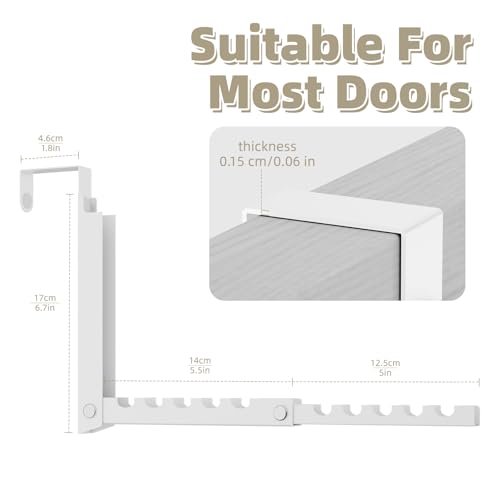 BAKON Over the Door Hooks with 10 Ridges,Compact Double Folding Over the Door Hanger for Bathroom Bedroom Laundry Room,Metal Over Door Drying Rack, Space Saving Over the Door Clothes Hanger(1, White) - color: White