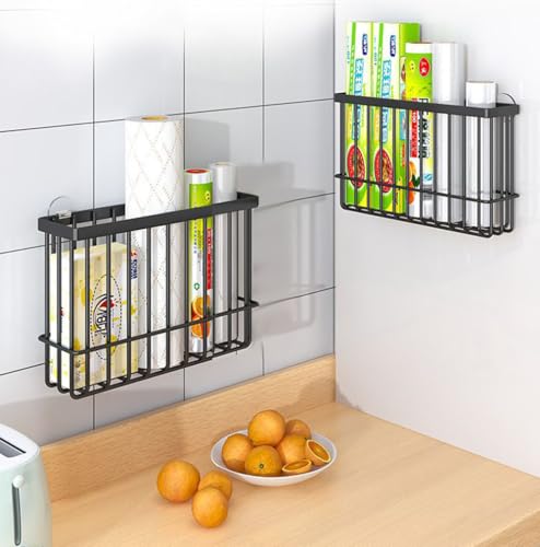 2 Piece Kitchen Cabinet Door Storage Box,Self Adhesive Wall Mounted Storage Boxes,Wardrobe/Bathroom/Refrigerator Small Items Organizer Storage Box (Black) - color: Black