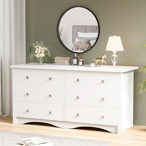 YESHOMY 6 Drawer Dresser for Bedroom, 47.2'' Wood White Dresser, Chest of Drawers Storage Organizer, TV Stand for 55 inch TV, for Living Room, Hallway, Closet - color: Light White