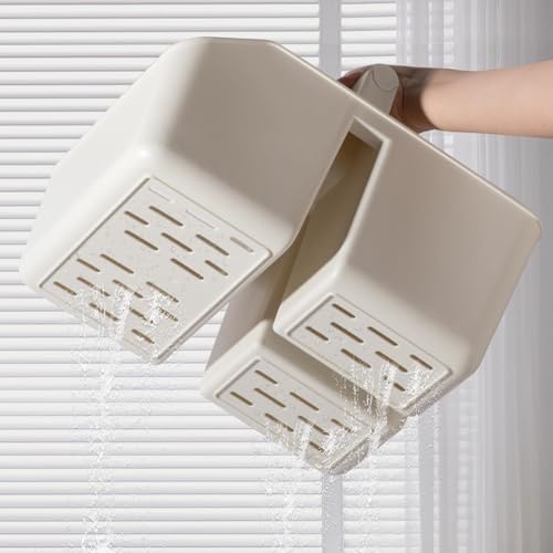 rejomiik Portable Shower Caddy Basket with Bamboo Handle, Plastic Cleaning Caddy Bathroom Organizer Tote for College Dorm Essentials, Bath Toy Storage, Cream - color: Cream