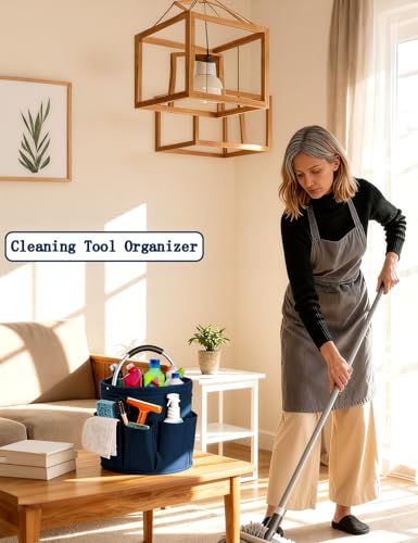 Cleaning Caddy with Handle, Cleaning Products Organiser, Foldable Storage Basket, Large Supply Organiser 17L with 6 Pockets, Portable Cleaning Caddy for Home & Garden (Dark Blue) - color: Dark Blue