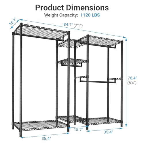 VIPEK Classic V6 Plus Wire Garment Rack Heavy Duty Clothing Rack for Hanging Clothes, Metal Freestanding Closet Wardrobe Rack Portable Clothes Rack, 84.7" L x 15.7" W x 76.4" H, Load 1120lbs, Black - color: Black, size: Classic V6 Plus Large