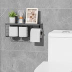 VITVITI Toilet Paper Holder with Shelf, Wall Mounted Toilet Paper Storage Basket, Wood Metal Toilet Roll and Wipes Holder for Bathroom Farmhouse (Gray) - color: Gray