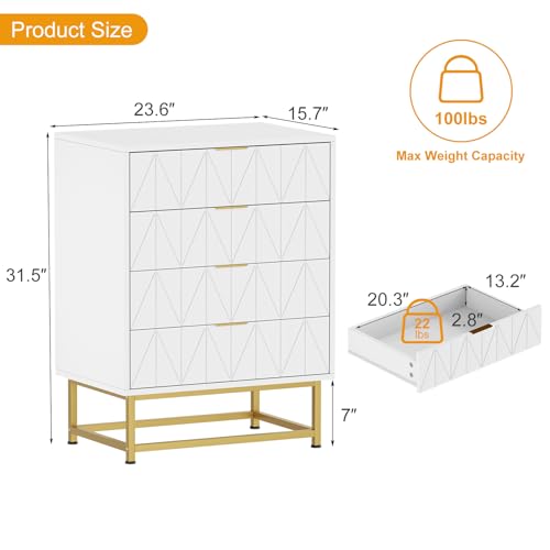 4 Drawer Fabric Dresser Organizer Chest - Small Storage Drawers for Bedroom, Closet and Living Room, Compact Clothing Storage Solution, Modern Narrow Nightstand End Table, White - color: 4 Drawer-white