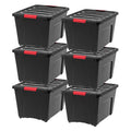 IRIS USA 54 QT Plastic Storage Box with Lid and Latches - 6 Pack - BPA-Free, Garage Organizing Solution, Durable Nestable Stackable Containers, Secure Pull Handle - Black - size: 54 Qt, style: 6 Pack