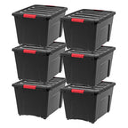 IRIS USA 54 QT Plastic Storage Box with Lid and Latches - 6 Pack - BPA-Free, Garage Organizing Solution, Durable Nestable Stackable Containers, Secure Pull Handle - Black - size: 54 Qt, style: 6 Pack