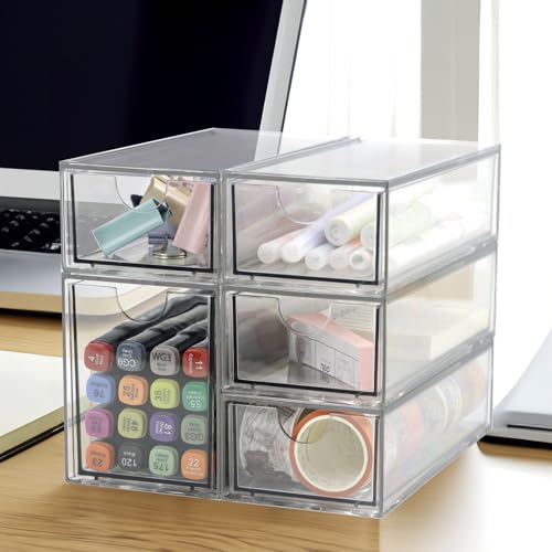 Acrylic Makeup Organizer, Clear Storage Organizer Desktop Stackable Storage Drawers, Plastic Organizer Bins for Makeup, Stationery, Cosmetics, Vanity, Bathroom,Cabinet,Pantry Office Desk (5 Drawers) - style: 5 Drawers