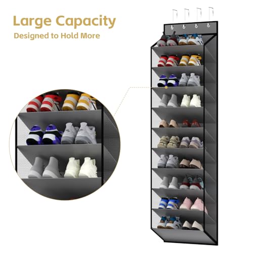 KEEPJOY 10 Tiers Mesh Over Door Shoe Organizer Storage, Hanging Shoe Holder for Door with Large Deep Pockets, Holds 20-30 Pairs of Shoes, Ideal for Sneakers & Boots(Grey) - color: Grey-1 Pack of 10 Cell