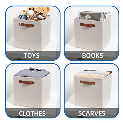 Temary Cube Storage Bins 12 Inch Storage Cubes 4PCs Fabric Organizer Bins Boxes with Handles, Sturdy Collapsible Closet Storage Organizer for Shelf, Bedroom, Cabinet (Beige, 12 x 12 x 12) - color: Beige, size: 12×12×12