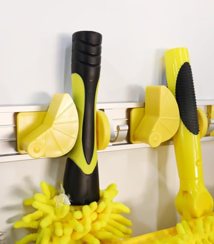 Good Grip Wall-Mounted Mop and Broom Holder Storage Organizer Cleaning Tools Hanger for Kitchen Garden Laundry Room and Garage (4 slots, 5 hooks)