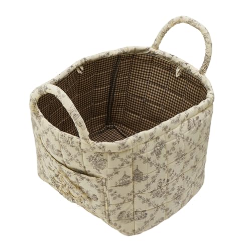 Quilted Fabric Storage Basket with Handles & Pocket, Foldable Laundry Hamper Boho Floral Print Organizer Bin for Home, Picnic, Office 12"x10"x10" (B-1) - color: B-1